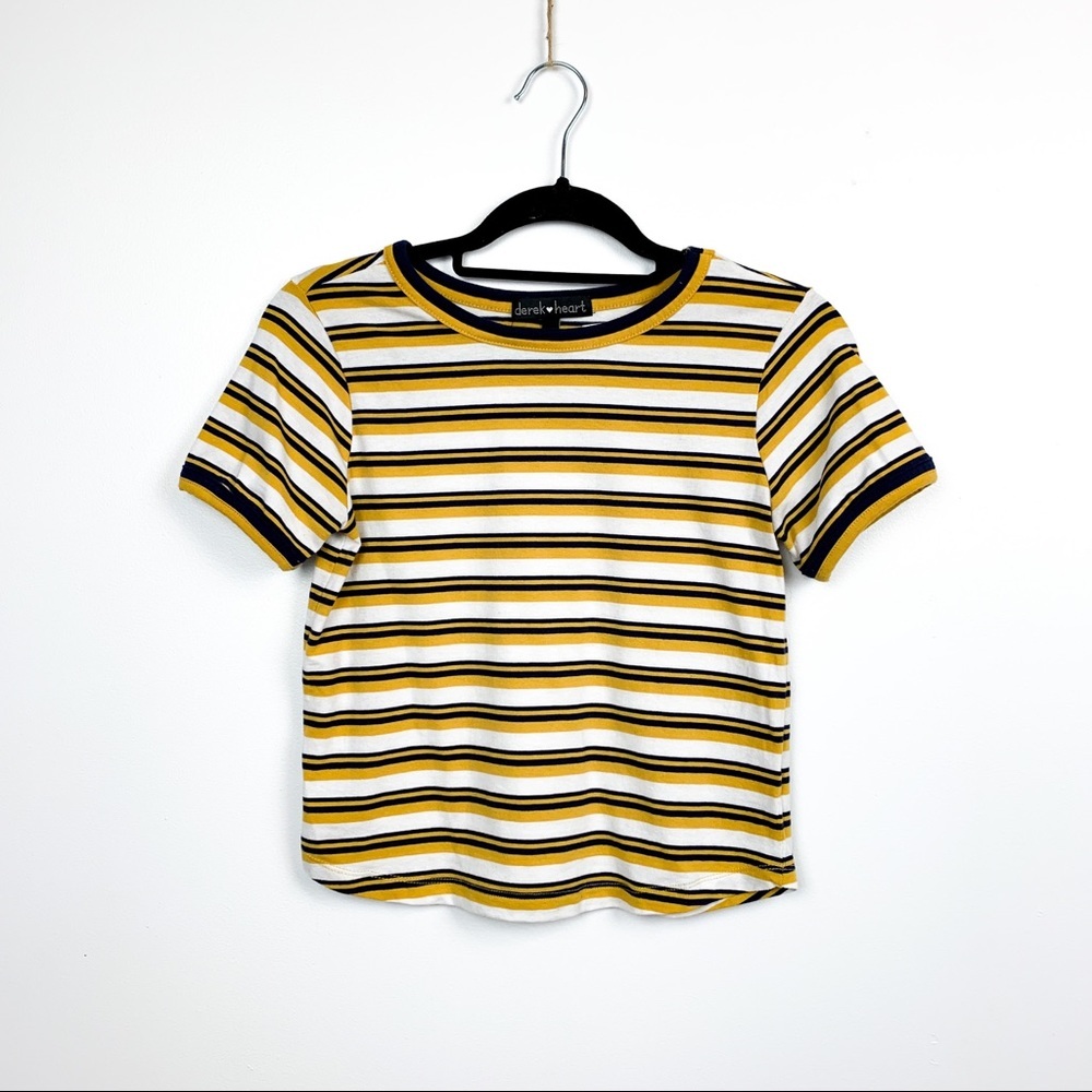Derek Heart Yellow White & Navy Striped T-Shirt